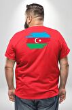 Azerbeycan Bayrağı Büyük Beden Kırmızı Tişört Kadın Erkek Ünisex Sırt Baskılı