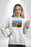 Azerbeycan Bayrak Ülke  Kadın Erkek  Beyaz Kapüşonlu Sweatshirt Hoodie