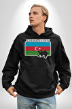 Azerbeycan Bayrak Ülke  Kadın Erkek  Siyah Kapüşonlu Sweatshirt Hoodie