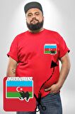 Azerbeycan Bayrak Ülke  Kırmızı Büyük Beden Kadın Basic Minimal Baskılı Tişört