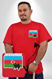 Azerbeycan Bayrak Ülke  Kırmızı Büyük Beden Kadın Basic Minimal Baskılı Tişört