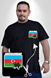 Azerbeycan Bayrak Ülke  Siyah Büyük Beden Kadın Basic Minimal Baskılı Tişört