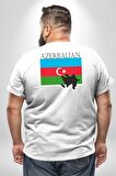 Azerbeycan Bayrak Ülke  Büyük Beden Beyaz Tişört Kadın Erkek Ünisex Sırt Baskılı