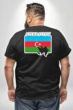 Azerbeycan Bayrak Ülke  Büyük Beden Siyah Tişört Kadın Erkek Ünisex Sırt Baskılı