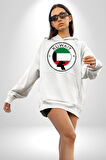 Kuveyt Bayrağı Kadın Erkek  Beyaz Kapüşonlu Sweatshirt Hoodie