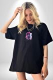 Wednesday Siyah Oversize Kadın Erkek Ön Orta Minimal Baskılı Tişört
