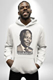 Nelson Mandela Kadın Erkek  Beyaz Kapüşonlu Sweatshirt Hoodie