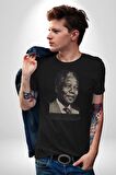 Nelson Mandela Kadın Erkek Unisex Siyah Organik Baskılı T-Shirt Penye Yüksek Kalite