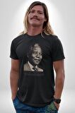 Nelson Mandela Kadın Erkek Unisex Siyah Organik Baskılı T-Shirt Penye Yüksek Kalite