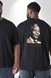 Nelson Mandela Büyük Beden Siyah Tişört Kadın Erkek Ünisex Sırt Baskılı