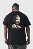 Nelson Mandela Büyük Beden Siyah Tişört Kadın Erkek Ünisex Sırt Baskılı