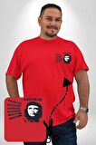 Che Guevara  Kırmızı Büyük Beden Kadın Basic Minimal Baskılı Tişört