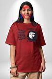 Che Guevara  Pamuklu Bisiklet Yaka Kadın Erkek Oversize Boyfriend Dijital Baskılı Kırmızı T-shirt
