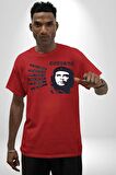 Che Guevara  Pamuklu Bisiklet Yaka Kadın Erkek Oversize Boyfriend Dijital Baskılı Kırmızı T-shirt