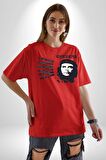Che Guevara  Pamuklu Bisiklet Yaka Kadın Erkek Oversize Boyfriend Dijital Baskılı Kırmızı T-shirt