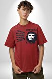 Che Guevara  Pamuklu Bisiklet Yaka Kadın Erkek Oversize Boyfriend Dijital Baskılı Kırmızı T-shirt