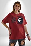 Che Guevara  Pamuklu Bisiklet Yaka Kadın Erkek Oversize Boyfriend Dijital Baskılı Kırmızı T-shirt