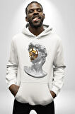Modern Sanat Apollo Kadın Erkek  Beyaz Kapüşonlu Sweatshirt Hoodie