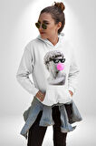 Gözlüklü David'in Kafasının Alçı Heykeli Kadın Erkek  Beyaz Kapüşonlu Sweatshirt Hoodie