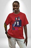 The Beatles Pamuklu Bisiklet Yaka Kadın Erkek Oversize Boyfriend Dijital Baskılı Kırmızı T-shirt