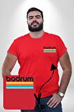 Bodrum Türkiye Kırmızı Büyük Beden Kadın Basic Minimal Baskılı Tişört