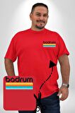 Bodrum Türkiye Kırmızı Büyük Beden Kadın Basic Minimal Baskılı Tişört