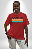 Bodrum Türkiye Pamuklu Bisiklet Yaka Kadın Erkek Oversize Boyfriend Dijital Baskılı Kırmızı T-shirt