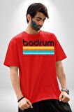 Bodrum Türkiye Pamuklu Bisiklet Yaka Kadın Erkek Oversize Boyfriend Dijital Baskılı Kırmızı T-shirt