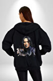 Severus Snape Sulu Boya Kadın Erkek Siyah Kapüşonlu Fermuarlı Baskılı Hırka Sweatshirt