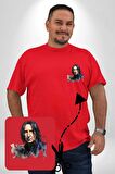 Severus Snape Sulu Boya Kırmızı Büyük Beden Kadın Basic Minimal Baskılı Tişört