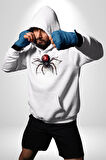 Beyaz Örümcek Kadın Erkek  Beyaz Kapüşonlu Sweatshirt Hoodie