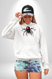 Beyaz Örümcek Kadın Erkek  Beyaz Kapüşonlu Sweatshirt Hoodie
