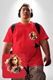Hermione Granger Harry Potter Kırmızı Büyük Beden Kadın Basic Minimal Baskılı Tişört