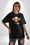 Dobby Elf Harry Potter Sulu Boya Pamuklu Bisiklet Yaka Kadın Erkek Oversize Boyfriend Dijital Baskılı Siyah T-shirt