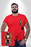 Rubeus Hagrid Harry Potter Karakteri  Kırmızı Büyük Beden Kadın Basic Minimal Baskılı Tişört
