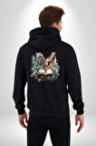 Kitap Baykuş Sihir Kadın Erkek Siyah Kapüşonlu Fermuarlı Baskılı Hırka Sweatshirt