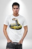 Snake Yılan Anaconda  Kadın Erkek Unisex Beyaz Organik Baskılı T-Shirt Penye Yüksek Kalite
