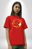 Anka Kuşu  Pamuklu Bisiklet Yaka Kadın Erkek Oversize Boyfriend Dijital Baskılı Kırmızı T-shirt