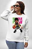 Karikatür Basketbol Kyrie Irving NBA Star Kadın Erkek Beyaz Sweatshirt 