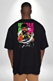 Karikatür Basketbol Kyrie Irving NBA Star Büyük Beden Siyah Tişört Kadın Erkek Ünisex Sırt Baskılı
