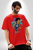 Ja Morant Basketbol  Pamuklu Bisiklet Yaka Kadın Erkek Oversize Boyfriend Dijital Baskılı Kırmızı T-shirt