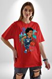 Ja Morant Basketbol  Pamuklu Bisiklet Yaka Kadın Erkek Oversize Boyfriend Dijital Baskılı Kırmızı T-shirt