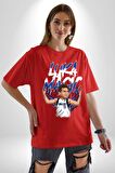 Luka Luka Doncic Basketboll Dallas Pamuklu Bisiklet Yaka Kadın Erkek Oversize Boyfriend Dijital Baskılı Kırmızı T-shirt