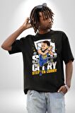 Stephen Curry Basketbol Kaz Tüylü Yastık Pamuklu Bisiklet Yaka Kadın Erkek Oversize Boyfriend Dijital Baskılı Siyah T-shirt