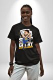 Stephen Curry Basketbol Kaz Tüylü Yastık Pamuklu Bisiklet Yaka Kadın Erkek Oversize Boyfriend Dijital Baskılı Siyah T-shirt