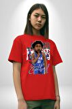 Joel Embiid Basketbol Philadelphia  Pamuklu Bisiklet Yaka Kadın Erkek Oversize Boyfriend Dijital Baskılı Kırmızı T-shirt
