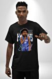 Joel Embiid Basketbol Philadelphia  Pamuklu Bisiklet Yaka Kadın Erkek Oversize Boyfriend Dijital Baskılı Siyah T-shirt