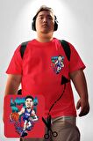 LaMelo Ball Basketbol Karikatür Kırmızı Büyük Beden Kadın Basic Minimal Baskılı Tişört