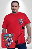 LaMelo Ball Basketbol Karikatür Kırmızı Büyük Beden Kadın Basic Minimal Baskılı Tişört