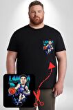 LaMelo Ball Basketbol Karikatür Siyah Büyük Beden Kadın Basic Minimal Baskılı Tişört
